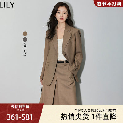 LILY2024春新款女装商务通勤款复古简洁一粒扣职业休闲西装外套女