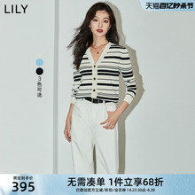 LILY2024夏新款女装复古条纹气质通勤时尚老钱风百搭针织开衫外套