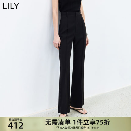 LILY2024夏新款直腿神裤设计感微喇直筒通勤显瘦高腰休闲裤小黑裤