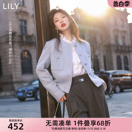 LILY2024春新款女装绵羊毛复古优雅小香风气质都市通勤款短外套女