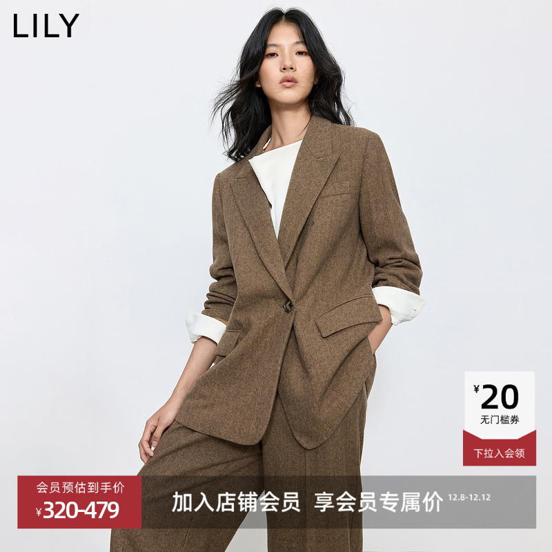 LILY混纺通勤人字纹新款西装外套