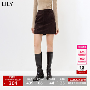 LILY2026秋新款复古中高腰休闲通勤百搭深色A字短裙半身裙女短款