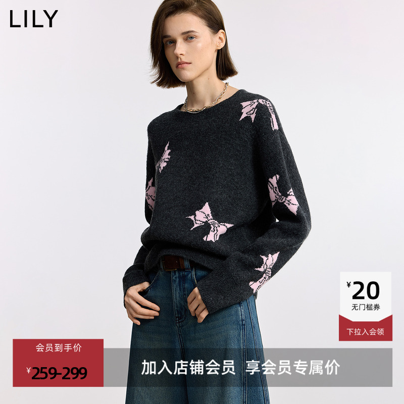 LILY通勤套头撞色蝴蝶结针织衫