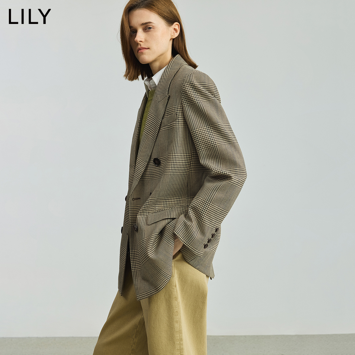 LILY通勤格纹新款女装西装外套