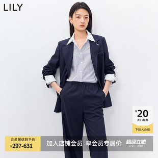 LILY2026春新款 复古经典 驳领休闲气质职业通勤藏青色西装 外套 女装