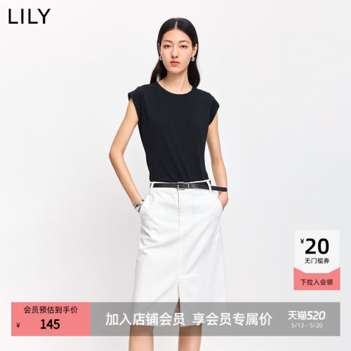 LILY通勤内搭混纺圆领小包袖T恤