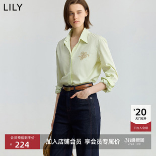 【商场同款】LILY2025秋新款纯棉条纹休闲通勤薄款长袖衬衫外套女