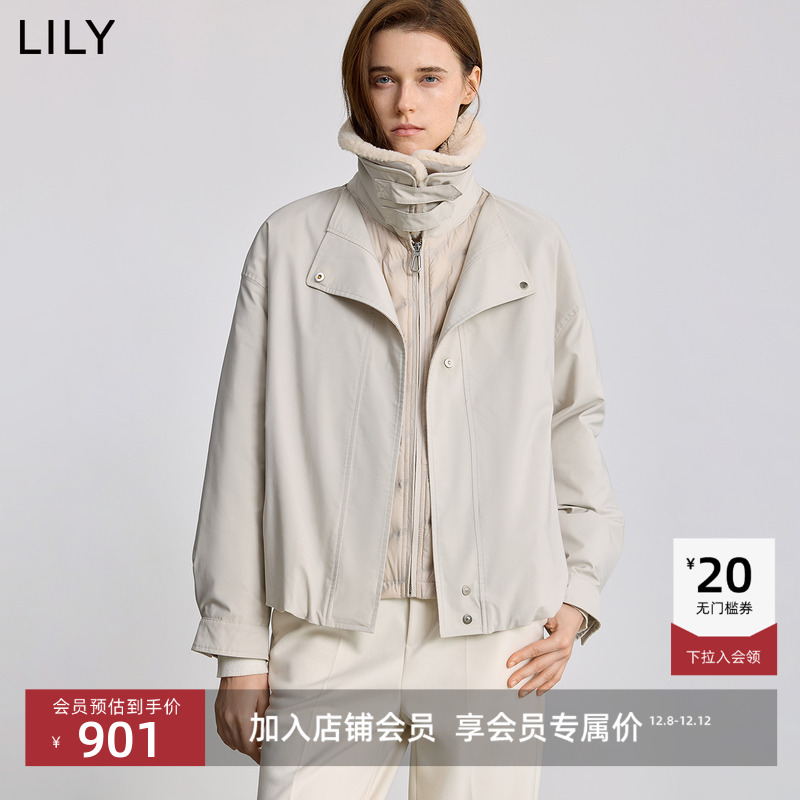 LILY通勤翻领纯色简约羽绒服