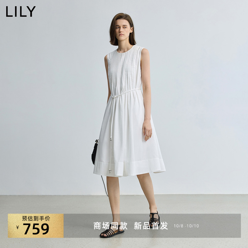 LILY无袖塔克法式收腰连衣裙女