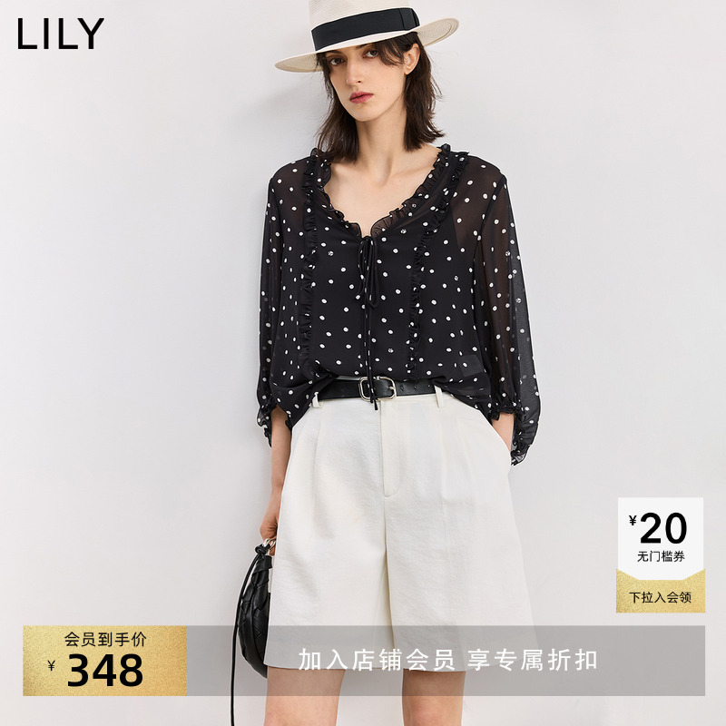 LILY法式波点宽松休闲雪纺衫