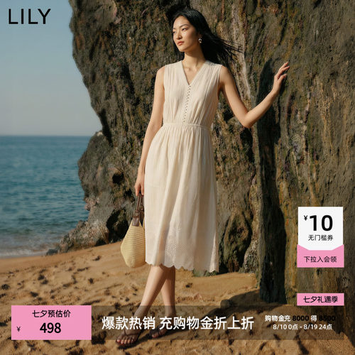 LILY蕾丝纯棉收腰无袖法式连衣裙