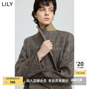 LILY2025冬新款 羊毛混纺复古老钱风格 纹加厚气质通勤西装 外套 女装