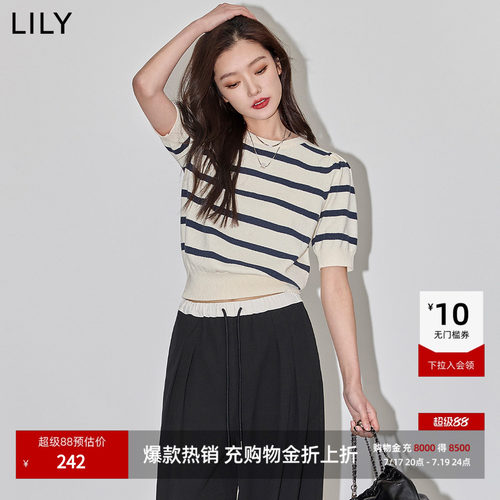 LILY通勤泡泡袖修身复古针织衫