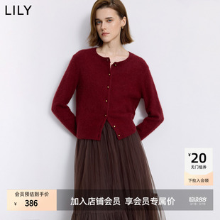 LILY2025冬新款浣熊绒羊毛混纺加厚加绒老钱风通勤针织开衫外套女