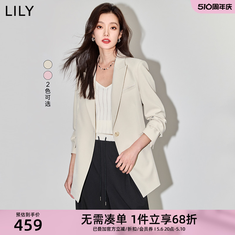 LILY2024春新款女装气质职业通勤款复古纯色一粒扣休闲西装外套女