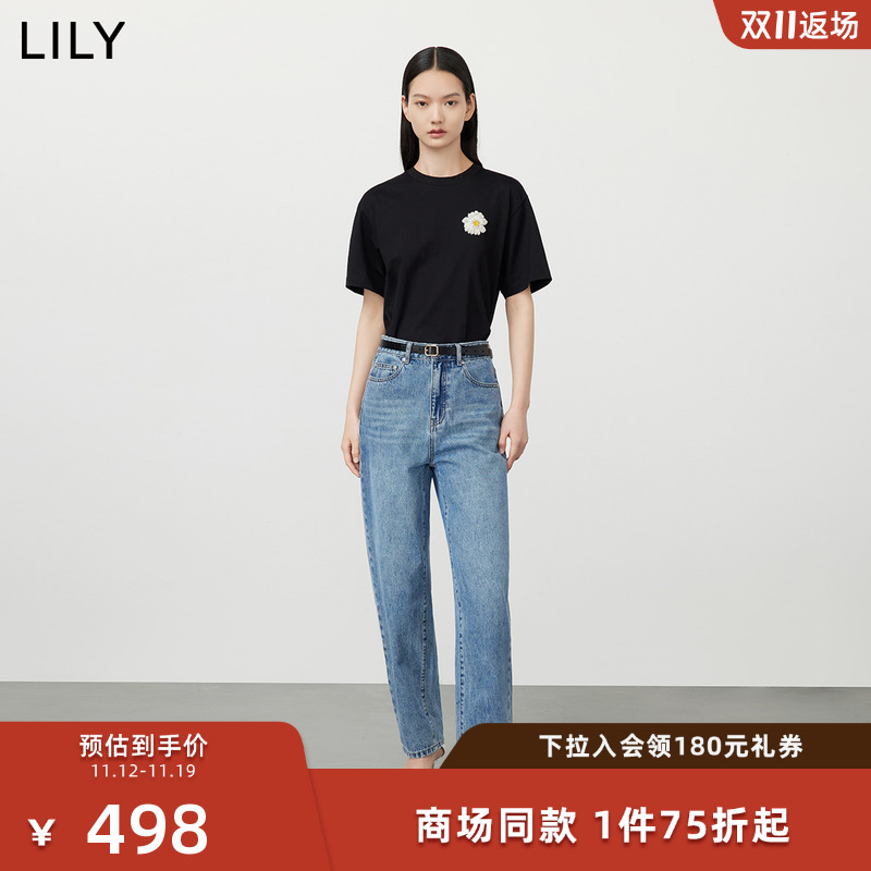 【商场同款】LILY2023秋新款女装休闲复古通勤时尚显瘦直筒牛仔裤