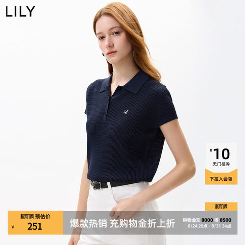 LILY通勤POLO领短袖复古针织衫