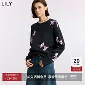 含羊毛撞色蝴蝶结提花通勤圆领套头针织衫 LILY2025冬新款 女装 毛衣