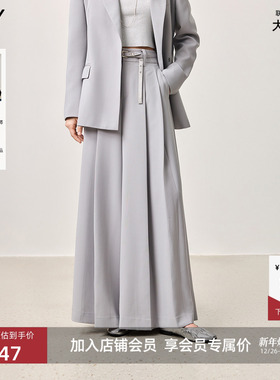 【LILY大师系列】商场同款2025春格雷系宽松垂感灰色阔腿裤西裤女