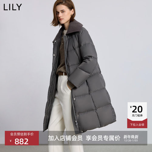 LILY针织复古翻领休闲宽松羽绒服