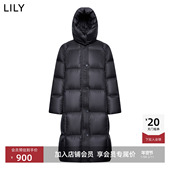 复古连帽立领90鸭绒宽松黑色羽绒服外套长款 LILY2026春新款 女装