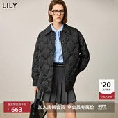 女装 经典 菱格纹衬衫 LILY2025冬新款 领90鸭绒黑色羽绒服外套中长款