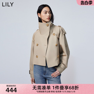 美拉德穿搭卡其色短款 LILY2024春新款 通勤款 复古时尚 风衣外套 女装