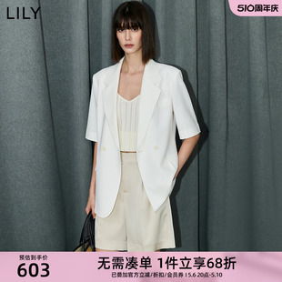 复古双排扣五分袖 LILY2024夏新款 气质都市通勤款 轻薄西装 女装 外套