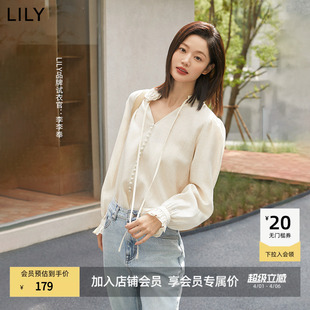 花朵醋酸含亚麻V领雪纺衫 玫瑰故事 LILY新品 通勤气质衬衫 女装