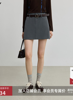 LILY2025新款格雷系学院风气质通勤防走光A字半身裙灰色短裙女