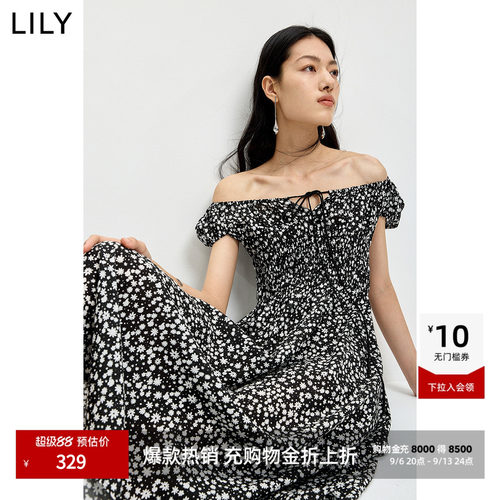 LILY通勤莱赛尔碎花系带连衣裙