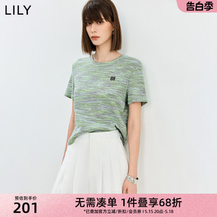 百搭针织衫 LILY2024夏季 精致绣花时尚 上衣女 新品 通勤圆领T恤短袖