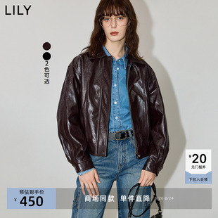 复古Vintage百搭飞行夹克外套皮衣女 商场同款 LILY2024秋新款