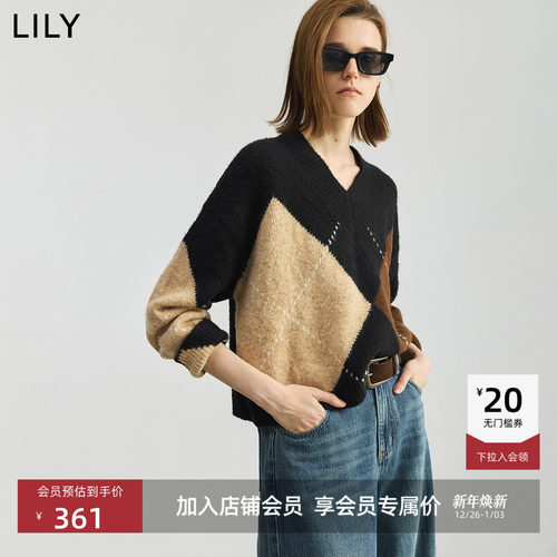 LILY提花撞色学院风复古针织衫