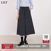 LILY2025冬新款 格雷系复古高腰打褶显瘦气质通勤深色A字半身裙女