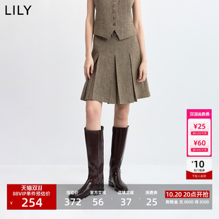 李沁代言LILY2026冬新款女装复古粗花呢压褶休闲通勤百褶裙半身裙