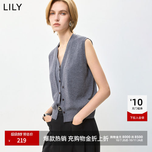 LILY通勤假两件无袖针织马甲开衫