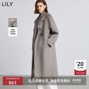 不易静电LILY2025冬新款 美丽诺羊毛混纺双面呢毛呢大衣外套 女装