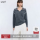 含羊毛格雷系撞色连帽宽松通勤套头针织衫 LILY2025冬新款 女装 毛衣