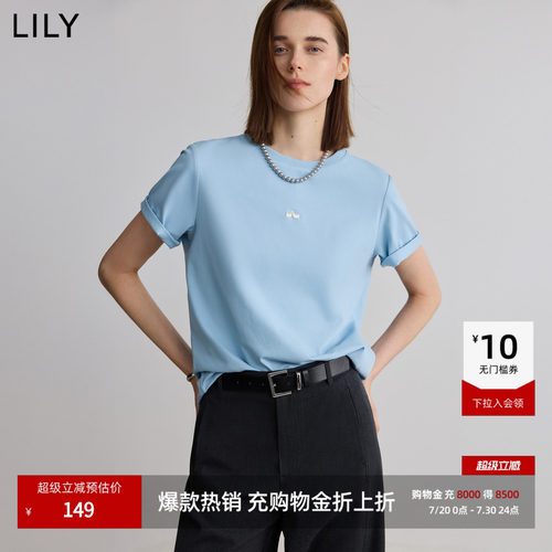 LILY通勤女上衣百搭圆领简约短袖