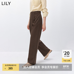 女 直筒阔腿裤 LILY2026春新款 复古老钱风宽松休闲气质通勤茶色西裤