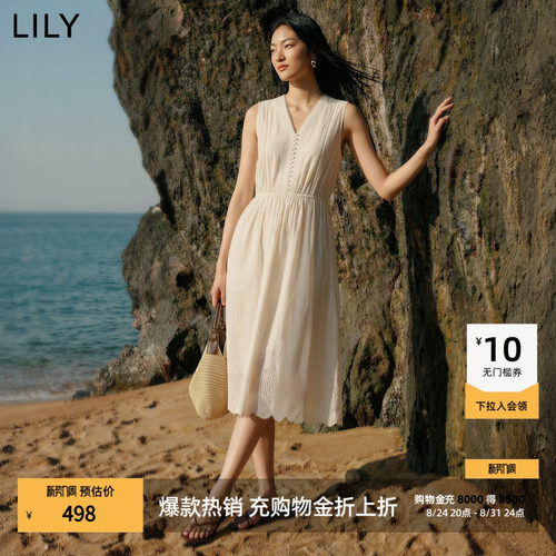 LILY蕾丝纯棉收腰无袖法式连衣裙