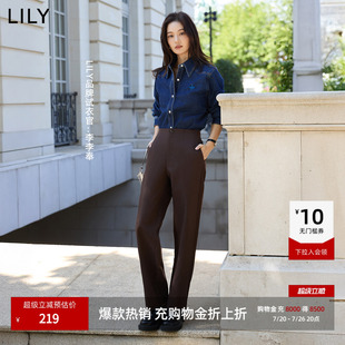菁英系列LILY2025新款女装复古老钱风休闲通勤直筒微锥裤西裤