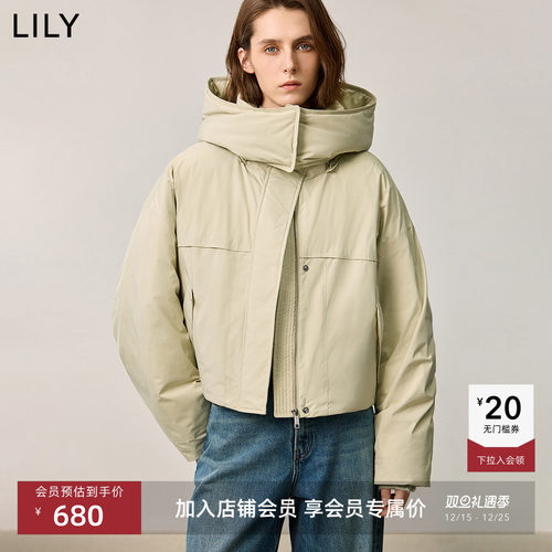 LILY短款立领鸭绒防风连帽羽绒服