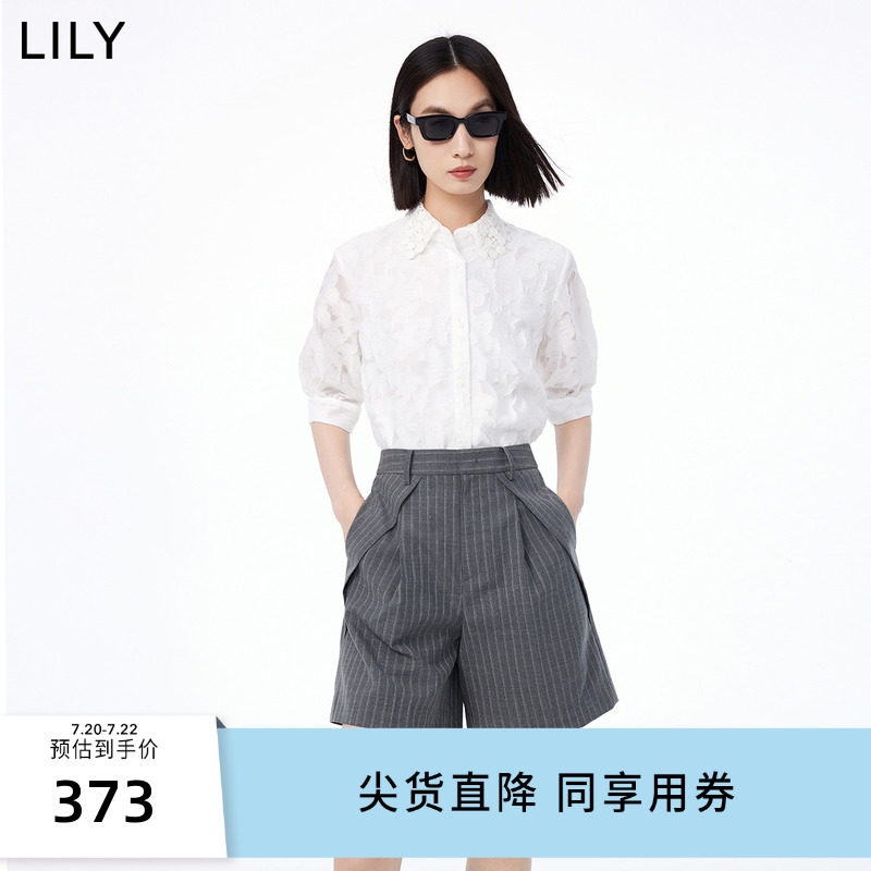 LILY2023秋新款女装别致镂空花卉上衣