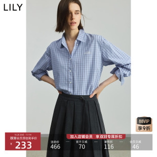 外套短款 LILY2025秋新款 纹刺绣通勤衬衫 纯棉复古气质学院风格 女装