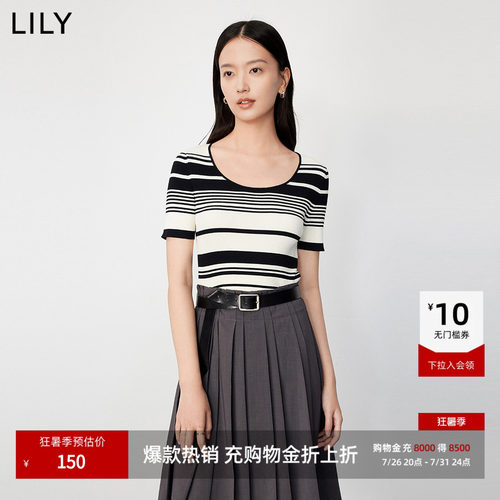 LILY通勤复古新款条纹毛针织衫