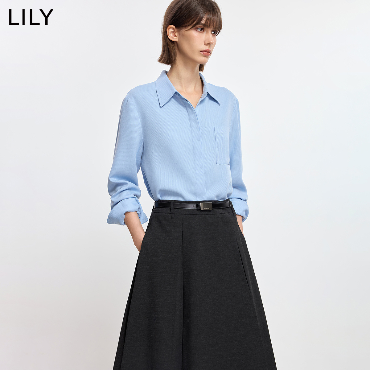 【商场同款】LILY2025冬新款女装含羊毛翻领百搭休闲通勤衬衫外套