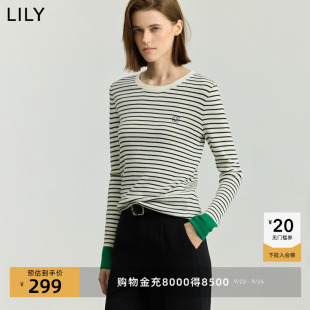 針織衫 女內(nèi)搭 綿羊毛混紡撞色條紋休閑百搭圓領(lǐng)長(zhǎng)袖 LILY2025秋新款