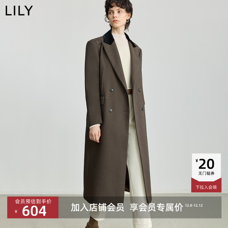 LILY长款复古新款老钱风毛呢大衣